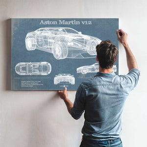 Aston Martin V12 Blueprint Vintage Auto Print