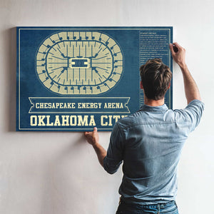 Oklahoma City Thunder - Chesapeake Energy Arena Vintage Basketball Blueprint NBA Team Color Print