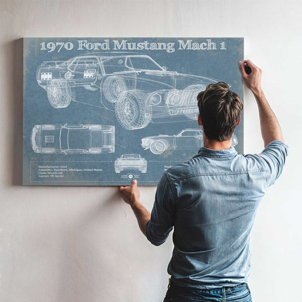1970 Ford Mustang Mach 1 Vintage Blueprint Auto Print