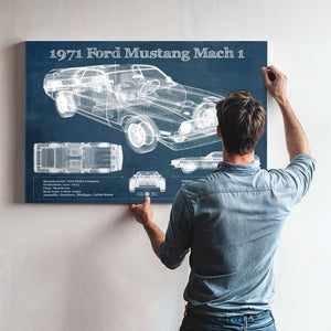 1971-1973 Ford Mustang Mach 1 First Gen Mustang Facelift Vintage Blueprint Auto Print