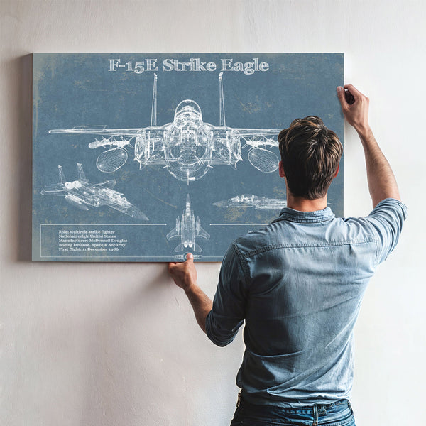 McDonnell Douglas F-15E Strike Eagle Vintage Aviation Blueprint Military Print - Custom Name and Squadron Text