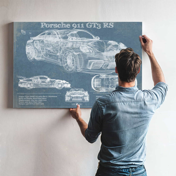 Porsche 911 GT3 RS Vintage Blueprint Auto Print