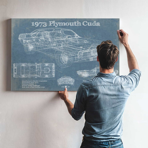 1973 Plymouth Cuda 440 Vintage Blueprint Auto Print