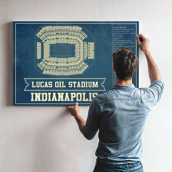 Indianapolis Colts Lucas Oil Stadium Blueprint - Vintage Football Print