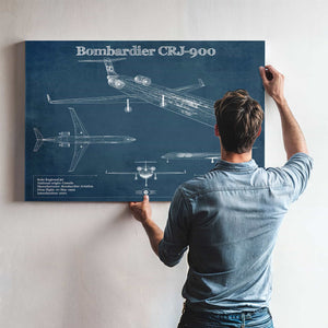 Bombardier CRJ-900 Vintage Aviation Blueprint Print - Custom Pilot Name can be Added