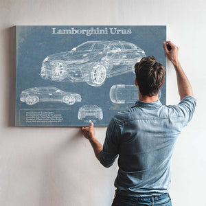 Lamborghini Urus 2019 Vintage Blueprint Auto Print