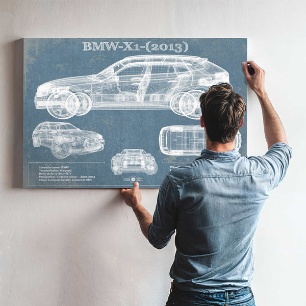BMW X1 (2013) Vintage Blueprint Auto Print