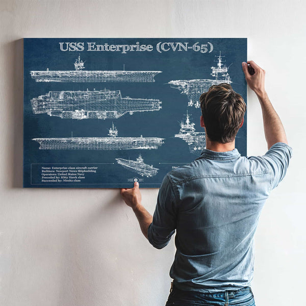 USS Enterprise (CVN-65) Aircraft Carrier Blueprint Original Military Wall Art - Customizable
