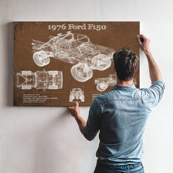 1976 Ford F150 Highboy Truck Vintage Blueprint Auto Print