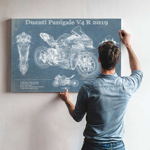 Ducati Panigale V4 R 2019 Vintage Blueprint Motorcycle Patent Print