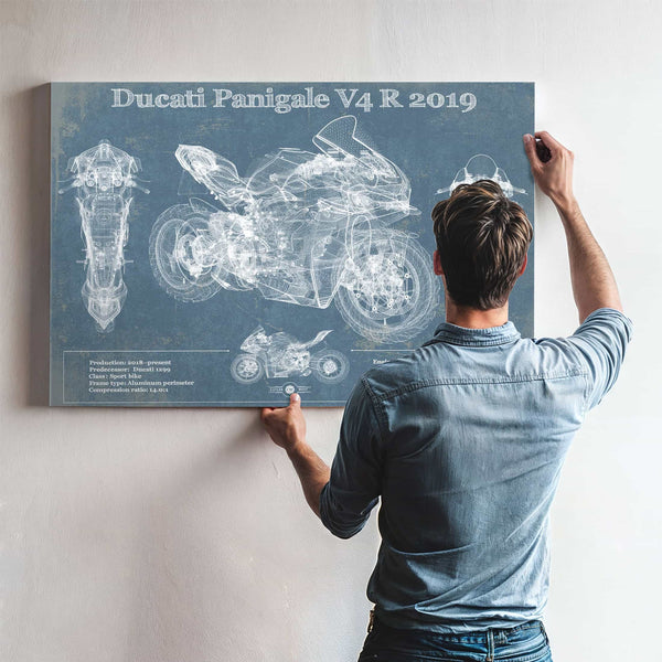 Ducati Panigale V4 R 2019 Vintage Blueprint Motorcycle Patent Print