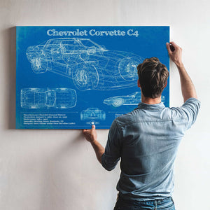 Chevrolet Corvette C4 Blueprint Vintage Auto Print