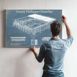 Stade Court Philippe Chatrier - Roland Garros - Vintage France Tennis Blueprint Art