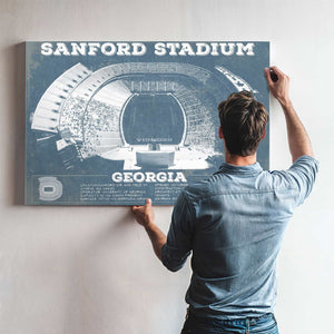 Georgia Bulldogs Football Team Colors - Sanford Stadium Vintage Football Blueprint Art Print
