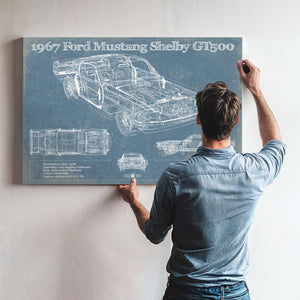 1967 Ford Mustang Shelby GT500 Vintage Blueprint Auto Print