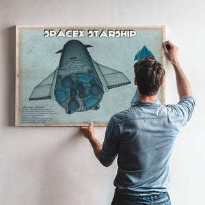 SpaceX Starship Blue Vintage Space Exploration Print