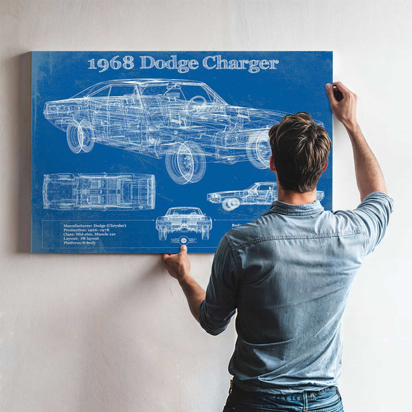 1968 Dodge Charger Vintage Blueprint Auto Print