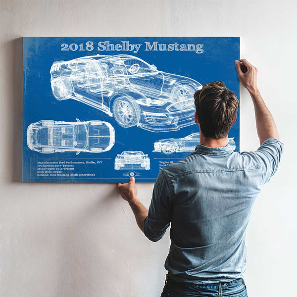 2018 Ford Mustang Shelby Super Snake Coupe Blueprint Vintage Auto Print