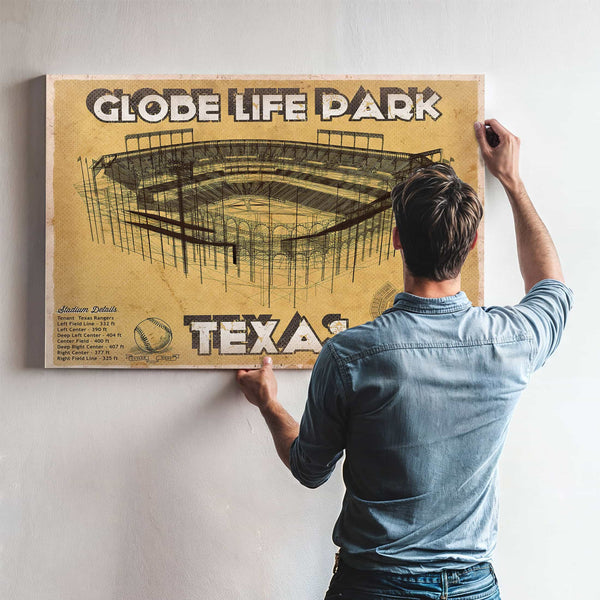 Texas Rangers - Globe Life Park Vintage Stadium Baseball Print