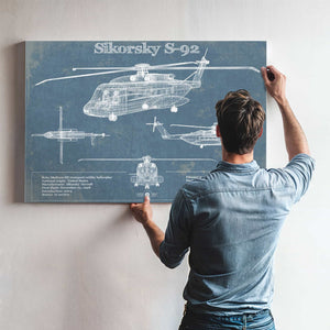 Sikorsky S-92 Helicopter Vintage Aviation Blueprint Military Print