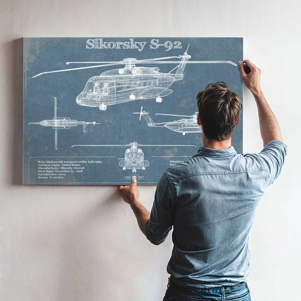 Sikorsky S-92 Helicopter Vintage Aviation Blueprint Military Print