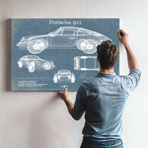 Porsche 911 Vintage Blueprint Auto Print