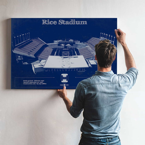 Rice Owls Wall Art - Vintage Rice Stadium Blueprint Art Print