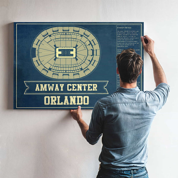 Orlando Magic Amway Center Vintage Basketball Blueprint NBA Print