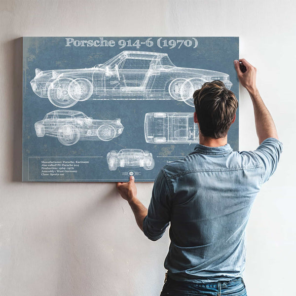 1970 Porsche 914-6 Vintage Blueprint Auto Print