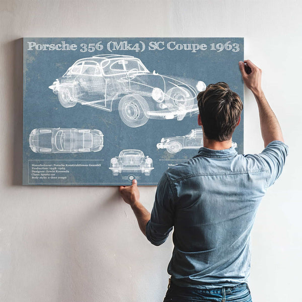 Porsche 356 (Mk4) SC Coupe 1963 Vintage Blueprint Auto Print