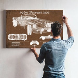 1960 Ferrari 250 Vintage Blueprint Auto Print