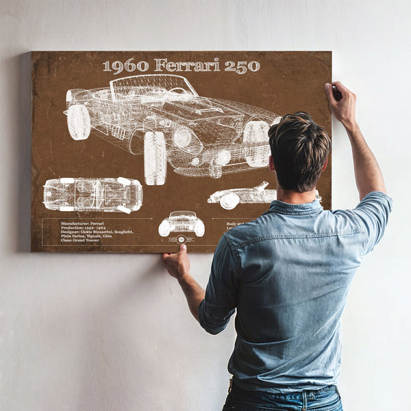 1960 Ferrari 250 Vintage Blueprint Auto Print