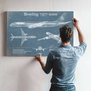 Boeing 757-200 Vintage Original Blueprint Art Print - Custom Pilot Name Can Be Added