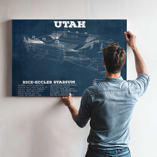 Utah Utes Wall Art - Vintage Rice–Eccles StadiumBlueprint Art Print