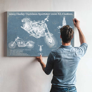 2005 Harley Davidson Sportster 1200 XL Custom Blueprint Motorcycle Patent Print
