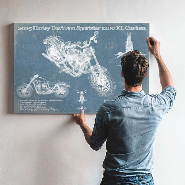 2005 Harley Davidson Sportster 1200 XL Custom Blueprint Motorcycle Patent Print