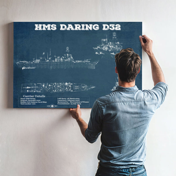 HMS Daring (D32) Blueprint Original Military Wall Art - Customizable