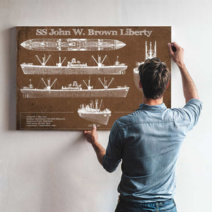 SS John W. Brown Liberty ship Blueprint Original Military Wall Art - Customizable