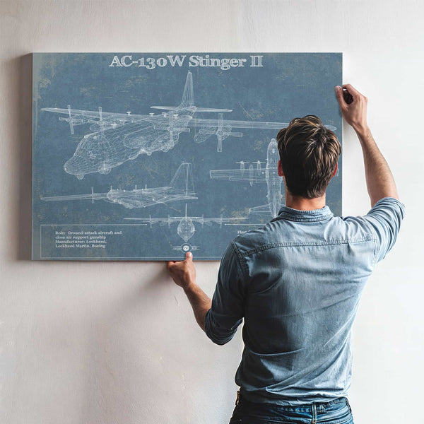 AC-130W Stinger II Vintage Aviation Blueprint Military Print