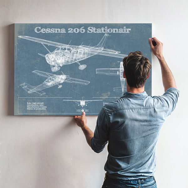 Cessna 206 Stationair Vintage Blueprint Airplane Print