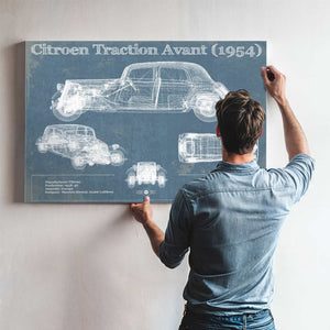 Citroen Traction Avant (1954) Vintage Blueprint Auto Print