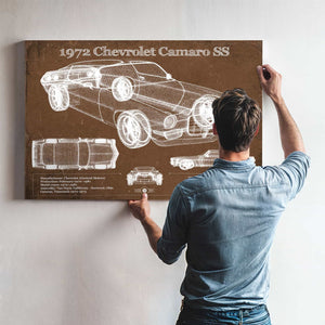 1972 Chevrolet Camaro SS Vintage Blueprint Auto Print