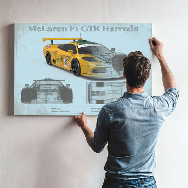 McLaren F1 GTR Harrods Blueprint Vintage Auto Print