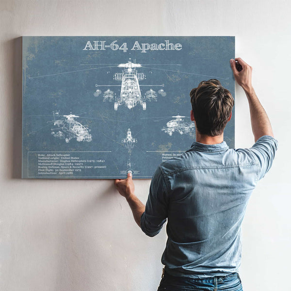AH-64 Apache Helicopter Vintage Aviation Blueprint Military Print