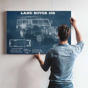 Land Rover 109 Vintage Blueprint Auto Print
