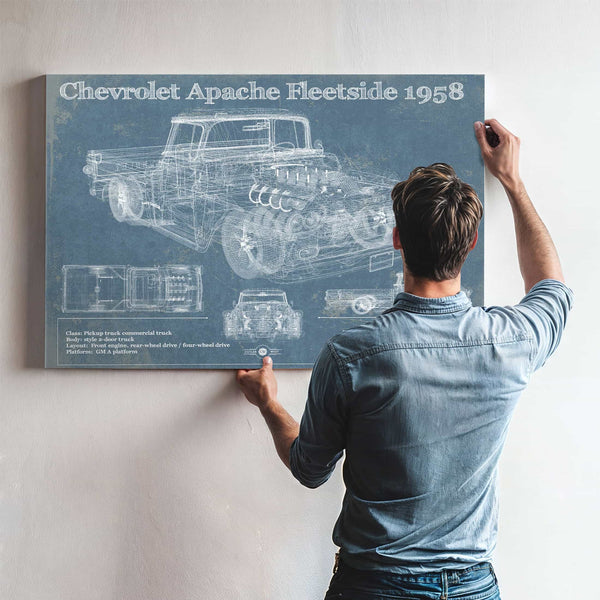 Cheverolet Apache Fleetside 1958 Vintage Blueprint Truck Print