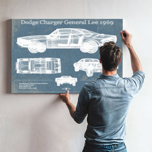 Dodge Charger (Mk2) (B Body) General Lee 1969 Vintage Blueprint Auto Print