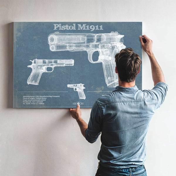 Pistol M1911 Blueprint Vintage Gun Print