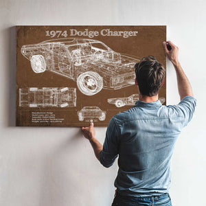 1974 Dodge Charger Vintage Blueprint Auto Print