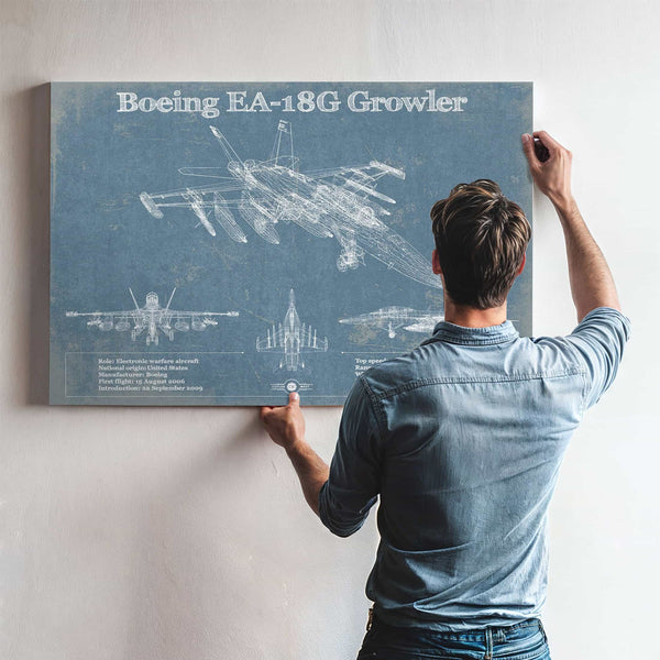 Boeing EA-18G Growler Vintage Aviation Blueprint Military Print - Custom Pilot Name Can Be Added